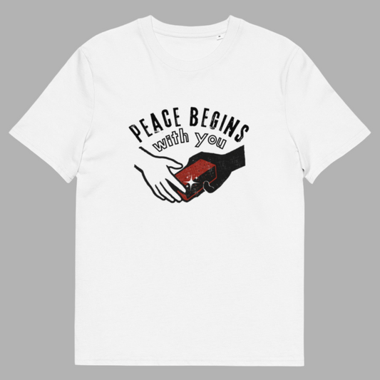 Peace Begins With You *hands you a brick* - Unisex 100% organic cotton t-shirt