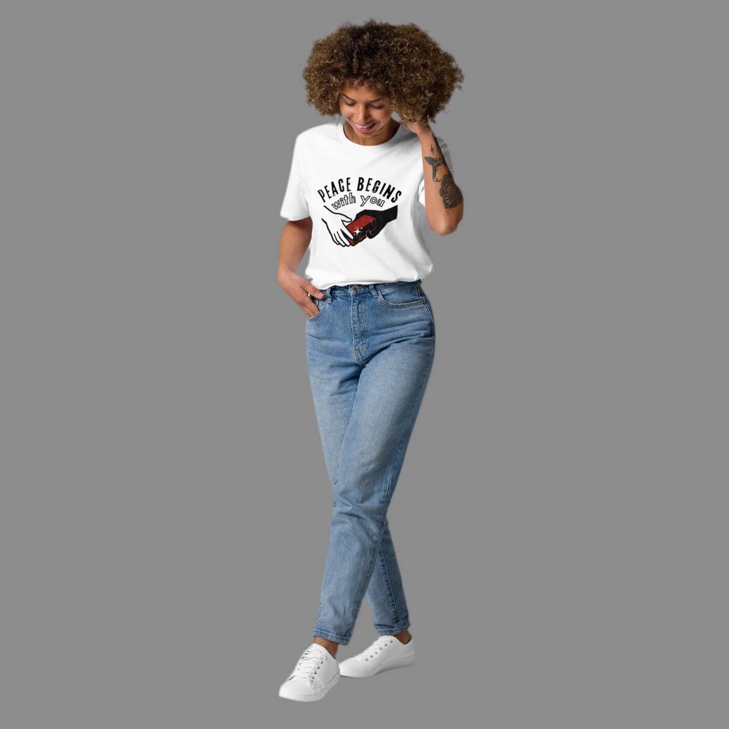 Peace Begins With You *hands you a brick* - Unisex 100% organic cotton t-shirt